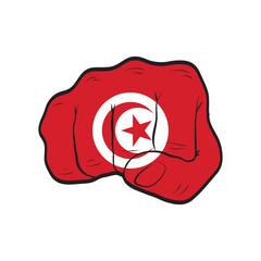 Tunisia flag on a clenched fist. Strength, Power, Protest concept