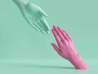 3d render, female hands isolated, minimal fashion background, mannequin body parts, helping hands,...
