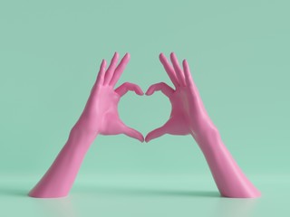 3d render, female hands isolated, heart shape, love gesture, jewelry shop display, minimal fashion...