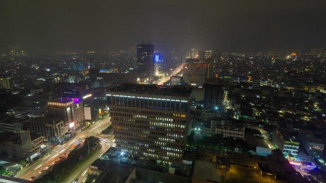 Day To Night Time Lapse Of Jakarta City, Indonesia From High Vantage Point Of View.
