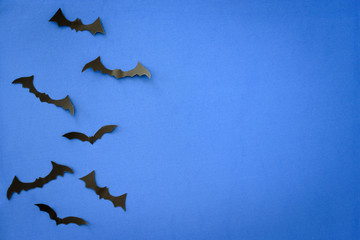 Flying bats on blue background