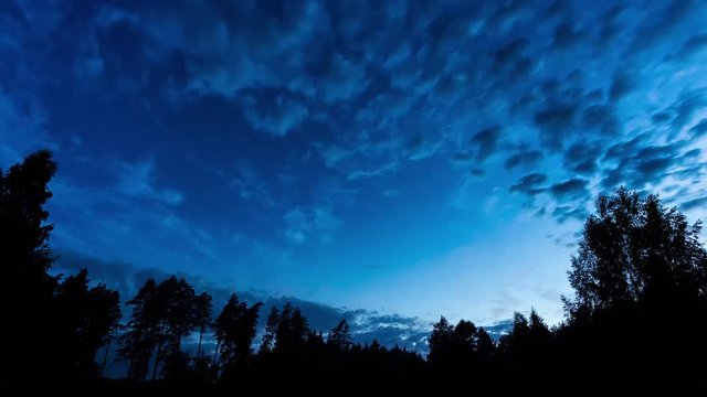Night blue sky timelapse panorama with stars and clouds