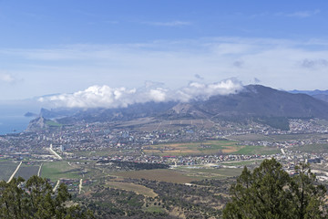 Aerial view of the seaside valley. Crimea.