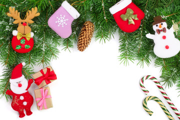 Christmas background decorated isolated on white with copy space for your text. Top view.