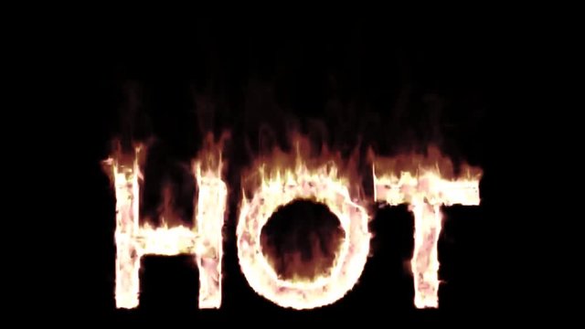 Animated burning or engulf in flames all caps text hot. Fire has transparency and isolated and easy to loop. Mask included.