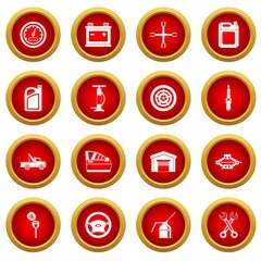 Car maintenance and repair icon red circle set isolated on white background