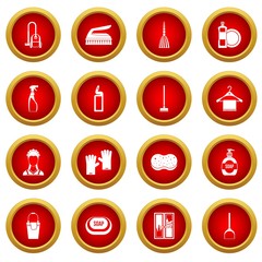 House cleaning icon red circle set isolated on white background