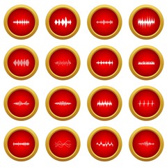 Sound wave icon red circle set isolated on white background