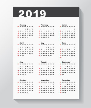 Calendar Template for 2019 year.
