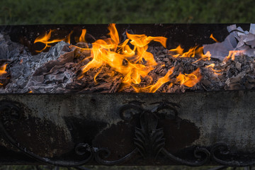 Flaming fire. Documents burning. Dance of fire spirits. Ignition of paper.