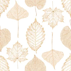 Wallpaper murals Skeleton leaves Transparent gold skeleton leaves autumn seamless pattern