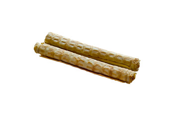 Wafer rolls filled with condensed milk. Russian dish