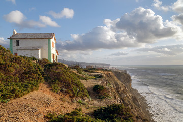 Ocean coast near Azenhas do Mar, Portugal. Travel Europe, holidays in Portugal.