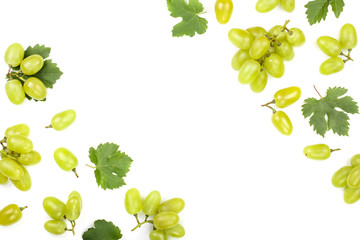 green grapes isolated on the white background with copy space for your text. Top view. Flat lay pattern