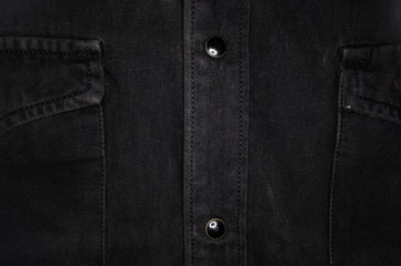 Black washed faded jeans texture with seams, clasps, buttons and rivets