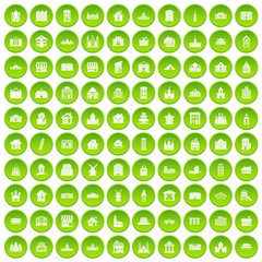 100 building icons set green circle isolated on white background vector illustration