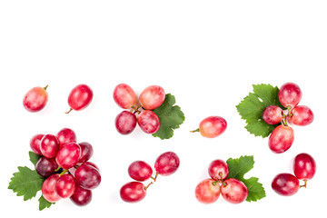 pink grapes isolated on the white background with copy space for your text. Top view. Flat lay pattern