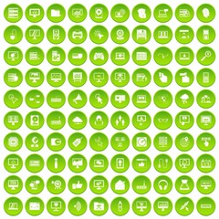 100 computer icons set green circle isolated on white background vector illustration