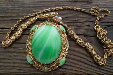 Old German pendant on a chain of the 50s, 60s. Vintage jewelry. Bijouterie.