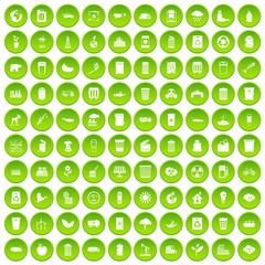 100 ecology icons set green circle isolated on white background vector illustration