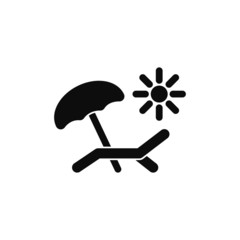 Beach umbrellas and sun loungers icon vector illustration eps10. Isolated badge for website or app - stock infographics.