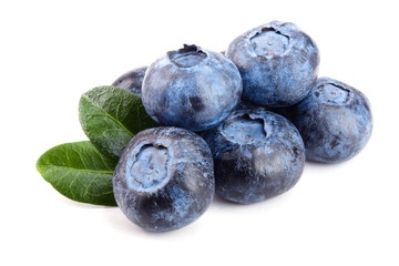fresh blueberry with leaf isolated on white background