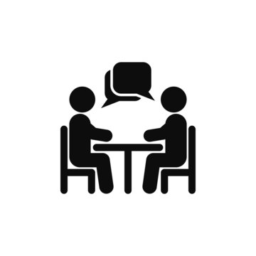 vector illustration people at a table talking, icon