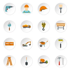 Construction icons set in flat style. Building tools set collection vector icons set illustration
