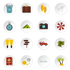 Travel icons set in flat style. Tourism elements set collection vector icons set illustration