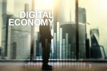 Fototapeta premium DIgital economy, financial technology concept on blurred background.