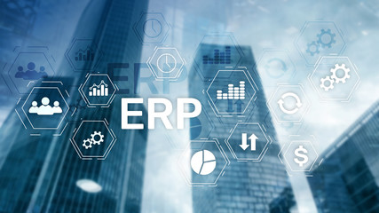 ERP system, Enterprise resource planning on blurred background. Business automation and innovation...