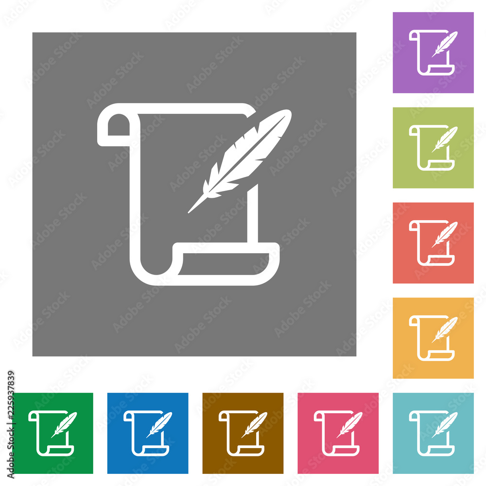 Poster paper scroll with feather square flat icons