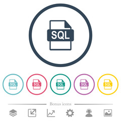 Plakat SQL file format flat color icons in round outlines