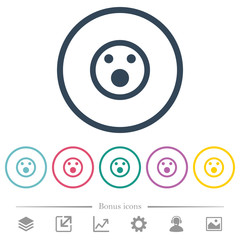 Shocked emoticon flat color icons in round outlines