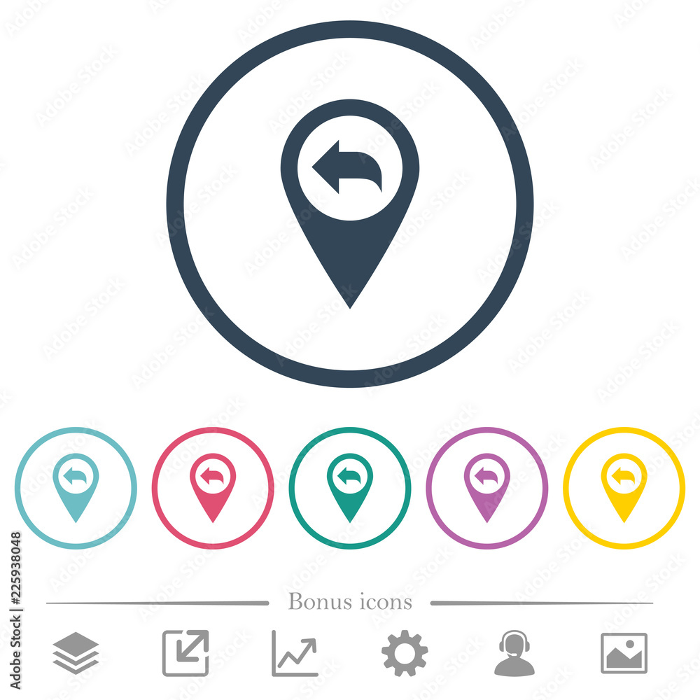 Poster previous gps map location flat color icons in round outlines