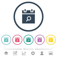 Find schedule item flat color icons in round outlines
