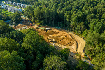 Aerial view of construction site for new housing for middle class families