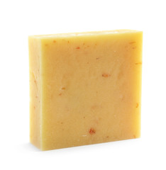 Hand made soap bar on white background