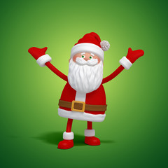 3d happy santa claus looking at camera, Christmas cartoon character isolated on green background, space for text, greeting template