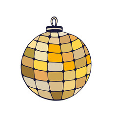 Chrismas gold Ball. Hand drawn illustration. Sticker print design. New Year decoration. Holiday decor.