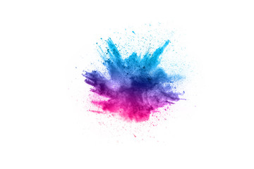 abstract powder splatted background. Colorful powder explosion on white background. Colored cloud. Colorful dust explode. Paint Holi.