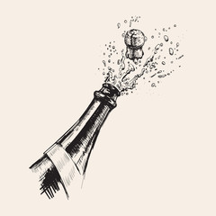 Hand drawn Illustration of Champagne explosion.