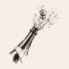 Fotobehang Hand drawn Illustration of Champagne explosion. Hen party.  © martstudio