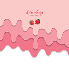 Melted flowing strawberry pink cream background. 3d paper cut out layers.