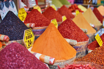 Colorful spices at spice bazaar in Istanbul