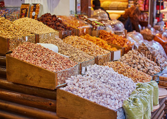 Mixed dry nuts .various nuts, grains sold at the bazaar