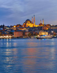 Night view to Suleymaniye Cami, from Galata Bridge, Istanbul