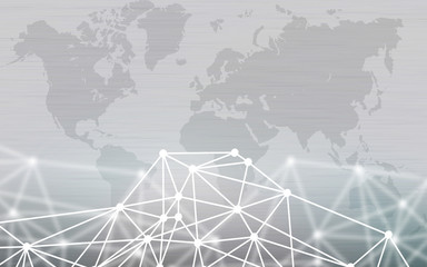 Cyber security graphic with white lines and points and grey metallic background