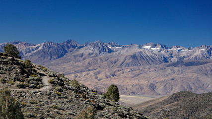 East face of the Sierra Nevada Mountains seen from near the Bristlecone Pine fores in the White Mountains of California above Bishop, California