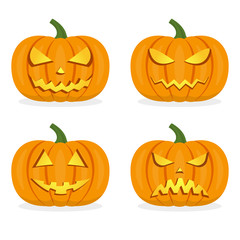 Halloween pumpkin icon set. Pumpkin with scary face collection. Vector illustration.